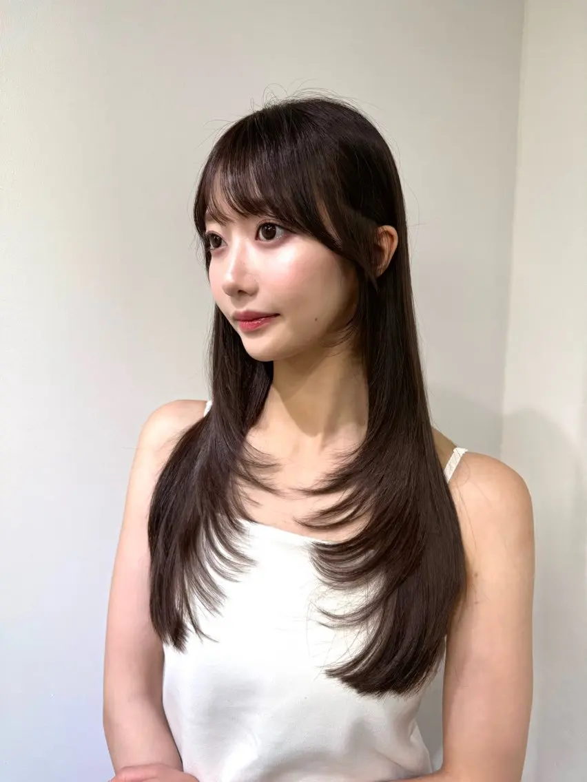 ロング カラー ミディアムレイヤー 添田晃基のヘアスタイル