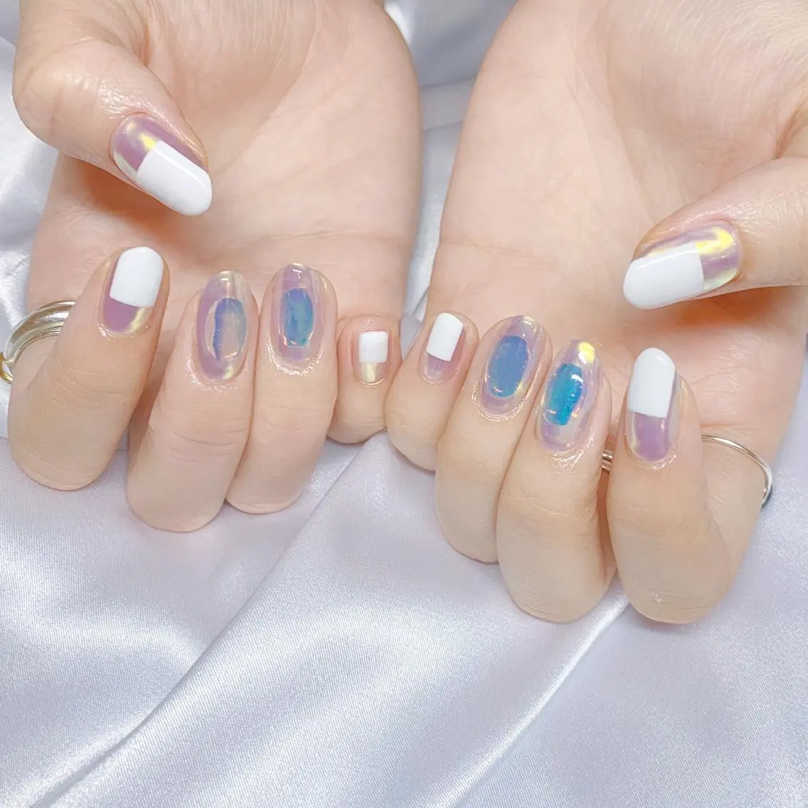 ネイル オーロラネイル フットネイル フレンチネイル ジェルネイル 韓国ネイル ハンドネイル ハンドケア 【ENサロン】 Rei💜Nailのネイルデザイン