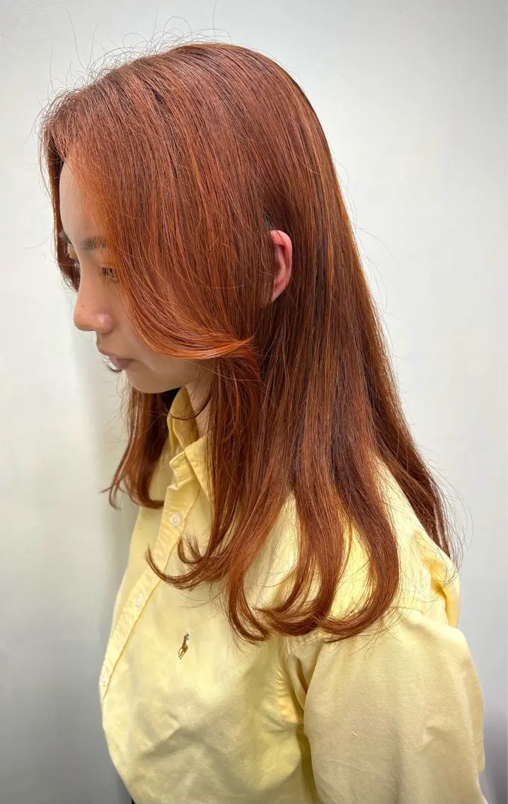 セミロング カラー オレンジ 透明感カラー/ イルミナカラーヒロキのヘアスタイル
