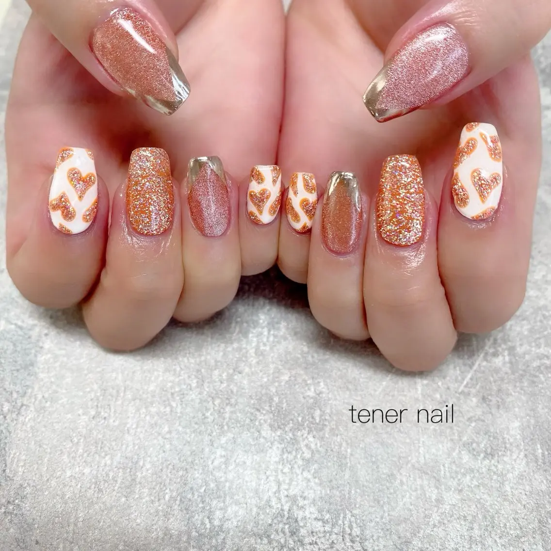 ネイル フレンチネイル ミラーネイル オレンジ ハンドネイル テネルネイル tener nailのネイルデザイン