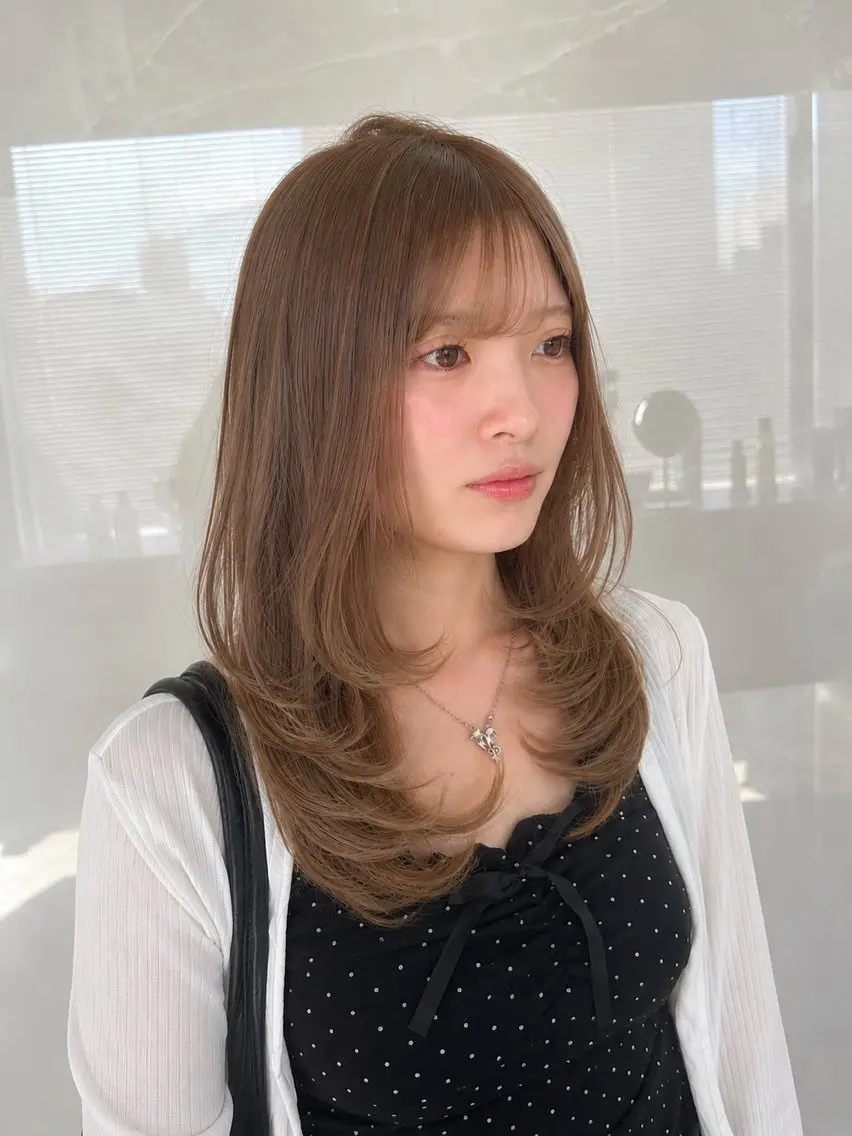 ロング ボブ 顔周りカット ハッシュカット ハイレイヤー レイヤーカット カット ヘアカラー 隼多/似合わせ レイヤー/オリーブのヘアスタイル