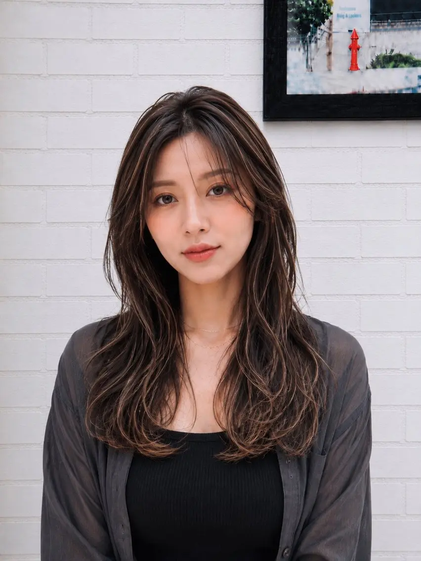 ロング カラー ベージュカラー 透明感カラー デザインカラー グレージュ ハイライトカラー ヘアカラー トリートメント 髪質改善 韓国風 池田一之のヘアスタイル