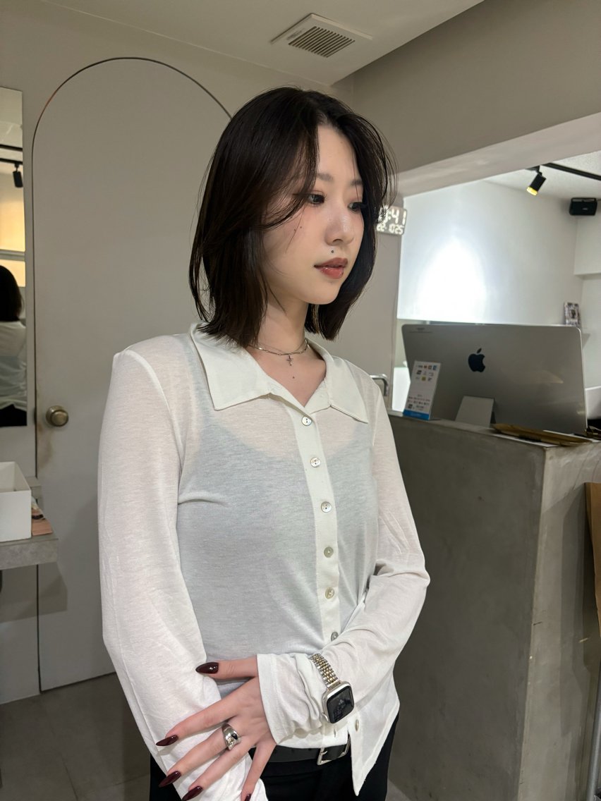 ミディアム 顔周りカット 縮毛矯正 kanon レイヤー・ボブのヘアスタイル