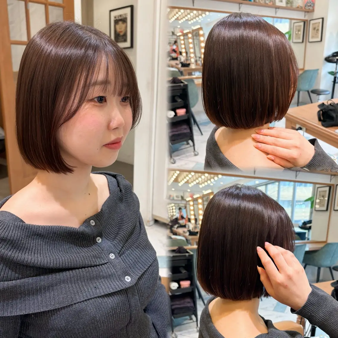 ミディアム カラー カット ヘアカラー 縮毛矯正 トリートメント 🫧ボブ／縮毛矯正／ 小顔／ゆーな🫧のヘアスタイル