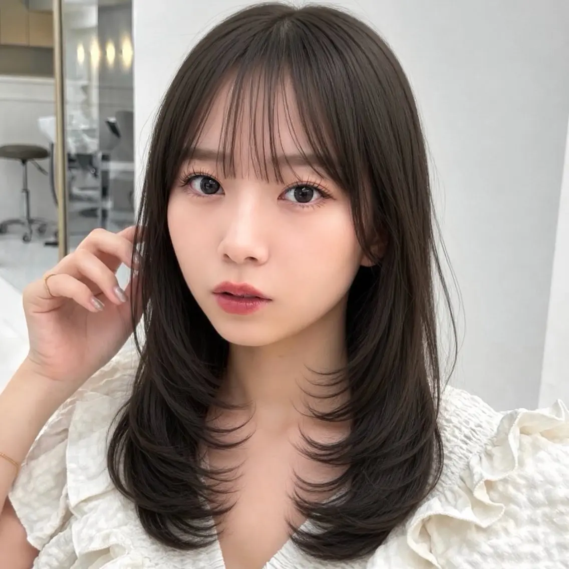 ミディアム カラー 透明感カラー レイヤーカット カット ヘアカラー トリートメント mei / レイヤー 顔まわり 🤍のヘアスタイル