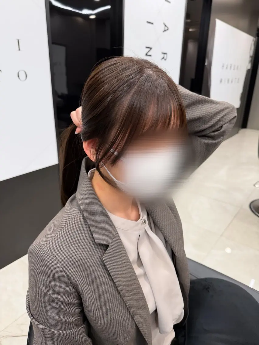 ロング カラー ブラウンカラー チョコレートブラウン 顔周りカット トリートメント カット ヘアカラー トリートメント 💜ひな💜韓国レイ ヤー/透明感/美髪のヘアスタイル