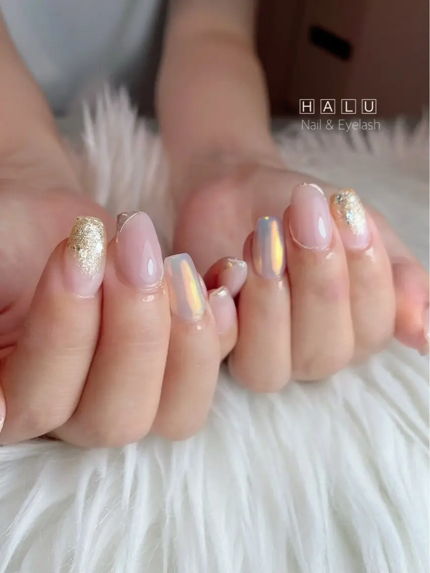 ネイル ゴールド ピンク HALU ハルのネイルデザイン