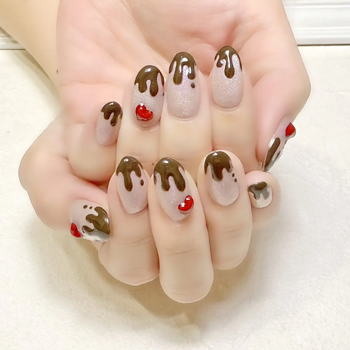 ネイル マグネットネイル ピンク バレンタイン rouse nail RISATOのネイルデザイン