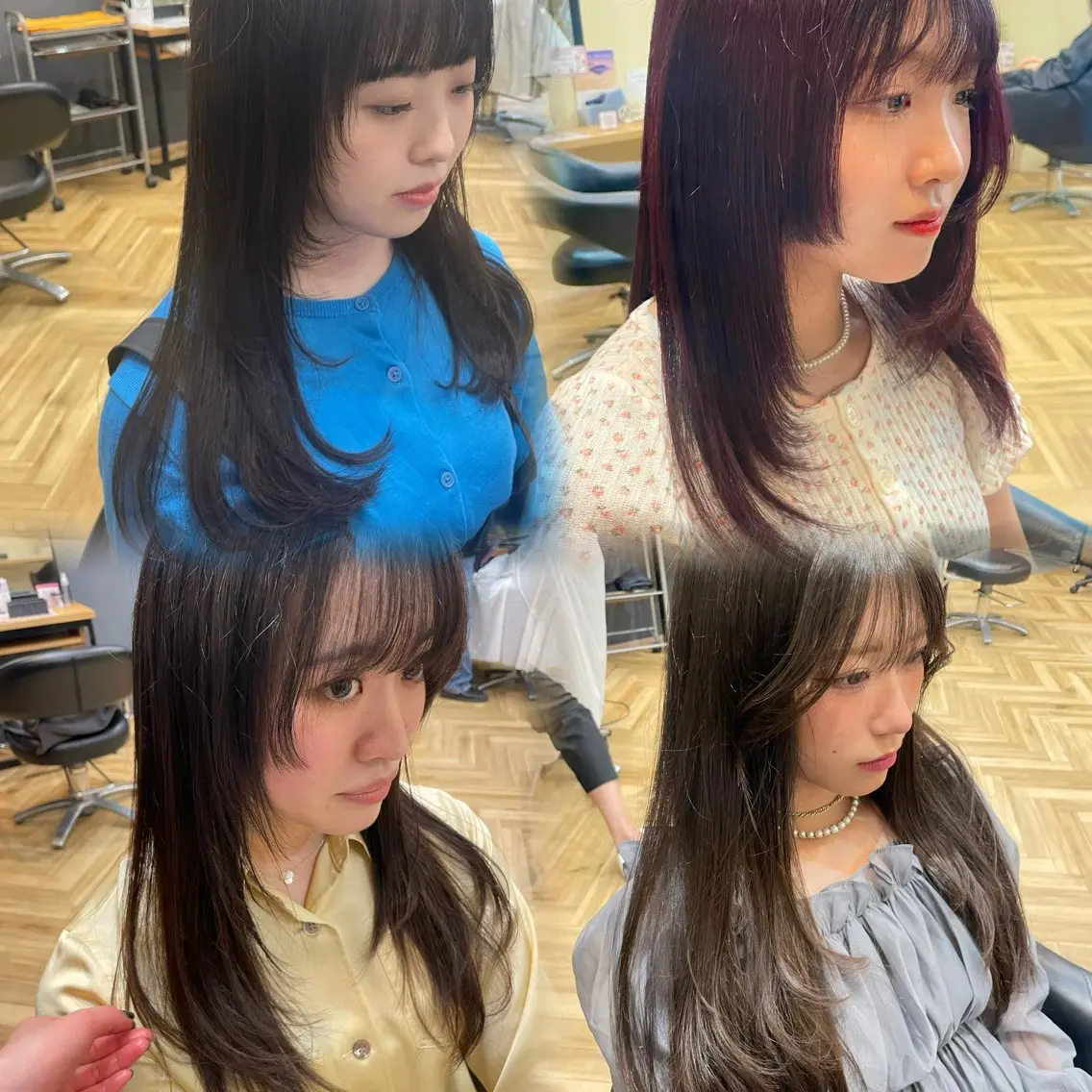ロング 顔まわりレイヤー レイヤーカット 鎌取/透明感カラー /ボブ/顔まわりのヘアスタイル