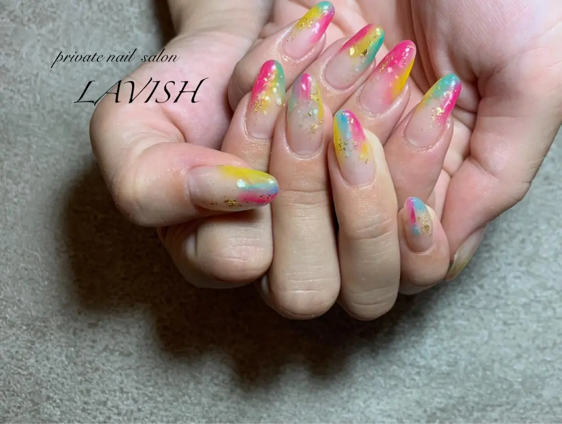 ネイル 氷ネイル・うるうるネイル 韓国ネイル ニュアンスネイル ワンカラーネイル 春ネイル LAVISH 大和店 emi･:*+のネイルデザイン