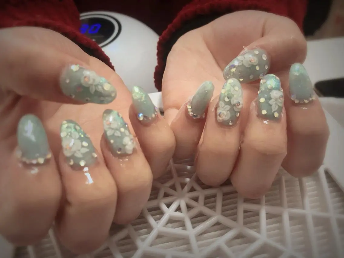 ネイル クリアネイル グリーン スカルプネイル ハンドネイル love ♡nailのネイルデザイン