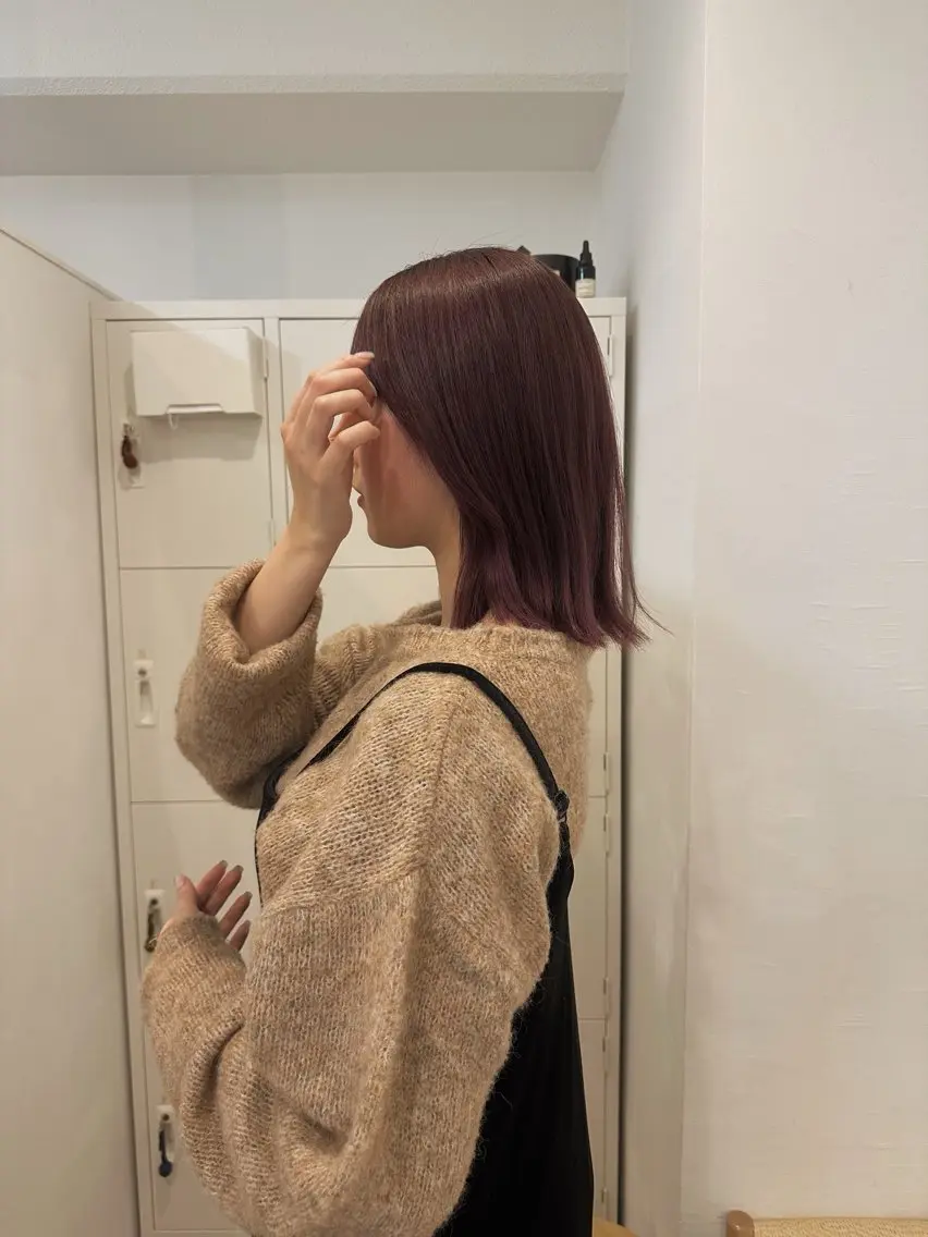 ミディアム カラー ラベンダーカラー ラベンダーピンク ピンクカラー カット ヘアカラー トリートメント 梅田／ベージュ レイヤー／ヌマタのヘアスタイル