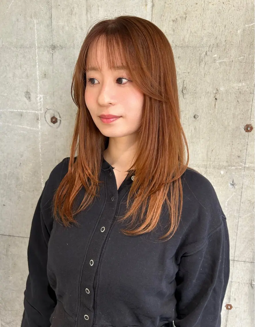 セミロング カラー オレンジ レイヤーカット カット ヘアカラー 髪質改善/レイヤー/ お顔まわり/Ami.のヘアスタイル