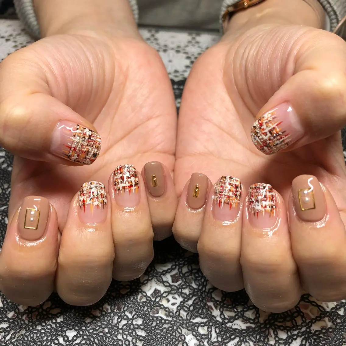 ネイル ジェルネイル グラデーション ツイードネイル J terrace Nailのネイルデザイン