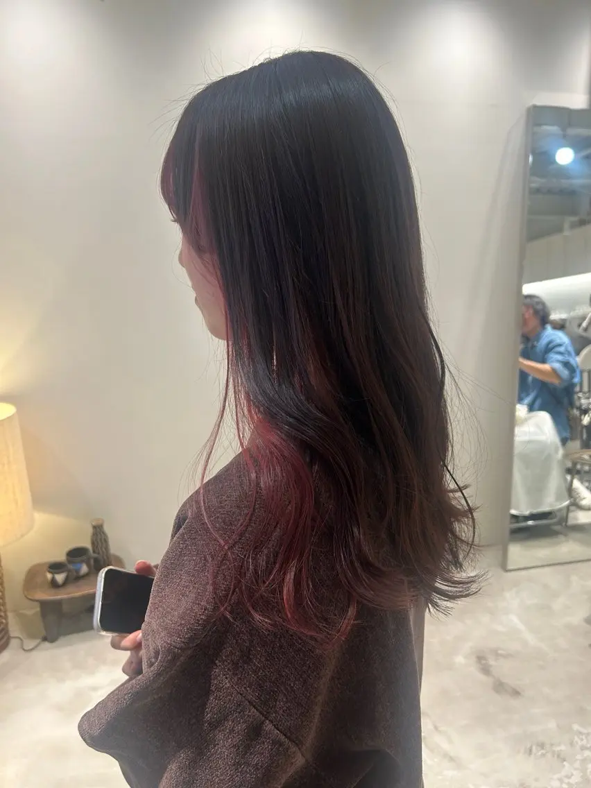 ロング カラー ミストバング  フェイスフレーミング ヘアカラー 篠原 若奈のヘアスタイル