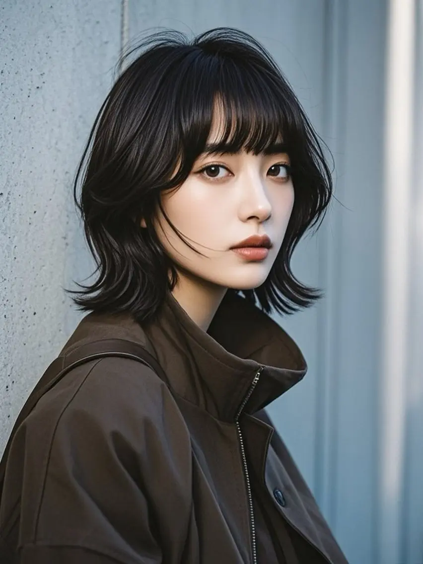 ミディアム ショートボブ ミディアムレイヤー ミディアムパーマ アッシュ ボブ カット ヘアカラー ウルフカット 811 大阪梅田 ウルフのヘアスタイル