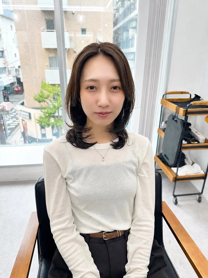セミロング カラー パーマ ヘアアレンジ メンズ キッズ カット ヘアカラー 骨格補正カット/ レイヤー🌿JUNのヘアスタイル