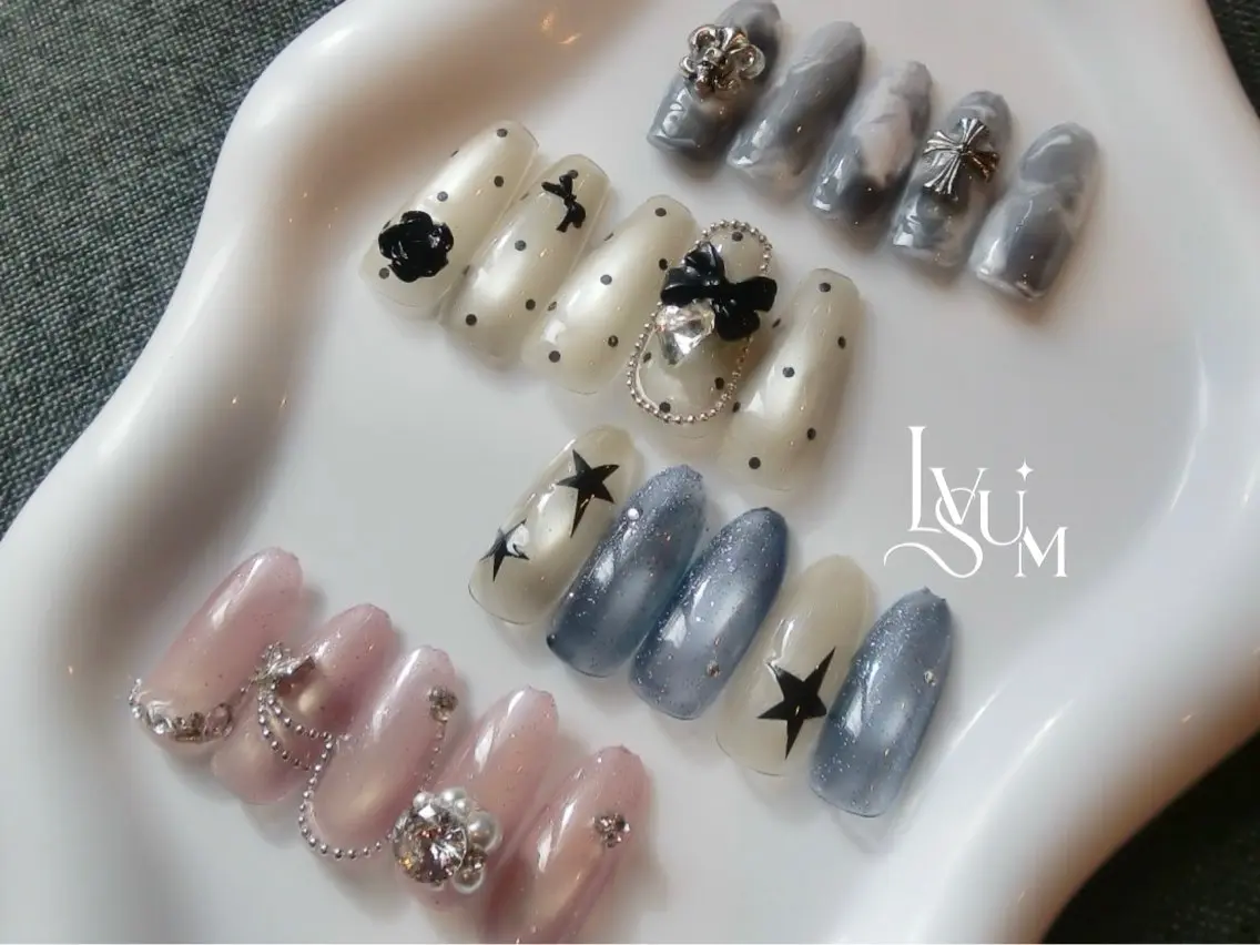 ネイル ドット 大理石ネイル(マーブル) ワンホンネイル ハンドネイル lvsum nailのネイルデザイン