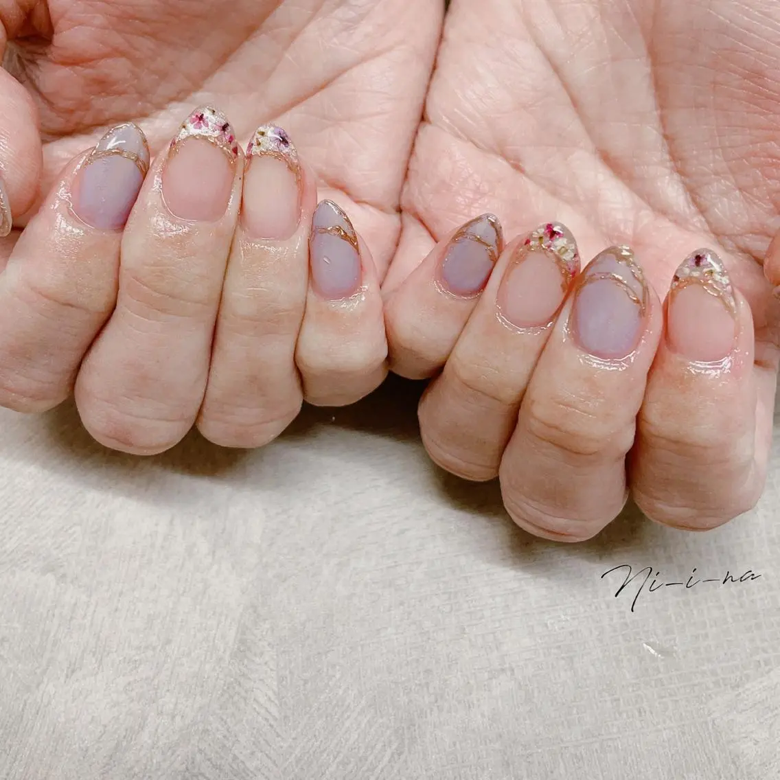ネイル フレンチネイル ジェルネイル マグネットネイル ミラーネイル 春ネイル nail salon Ni-i-naのネイルデザイン