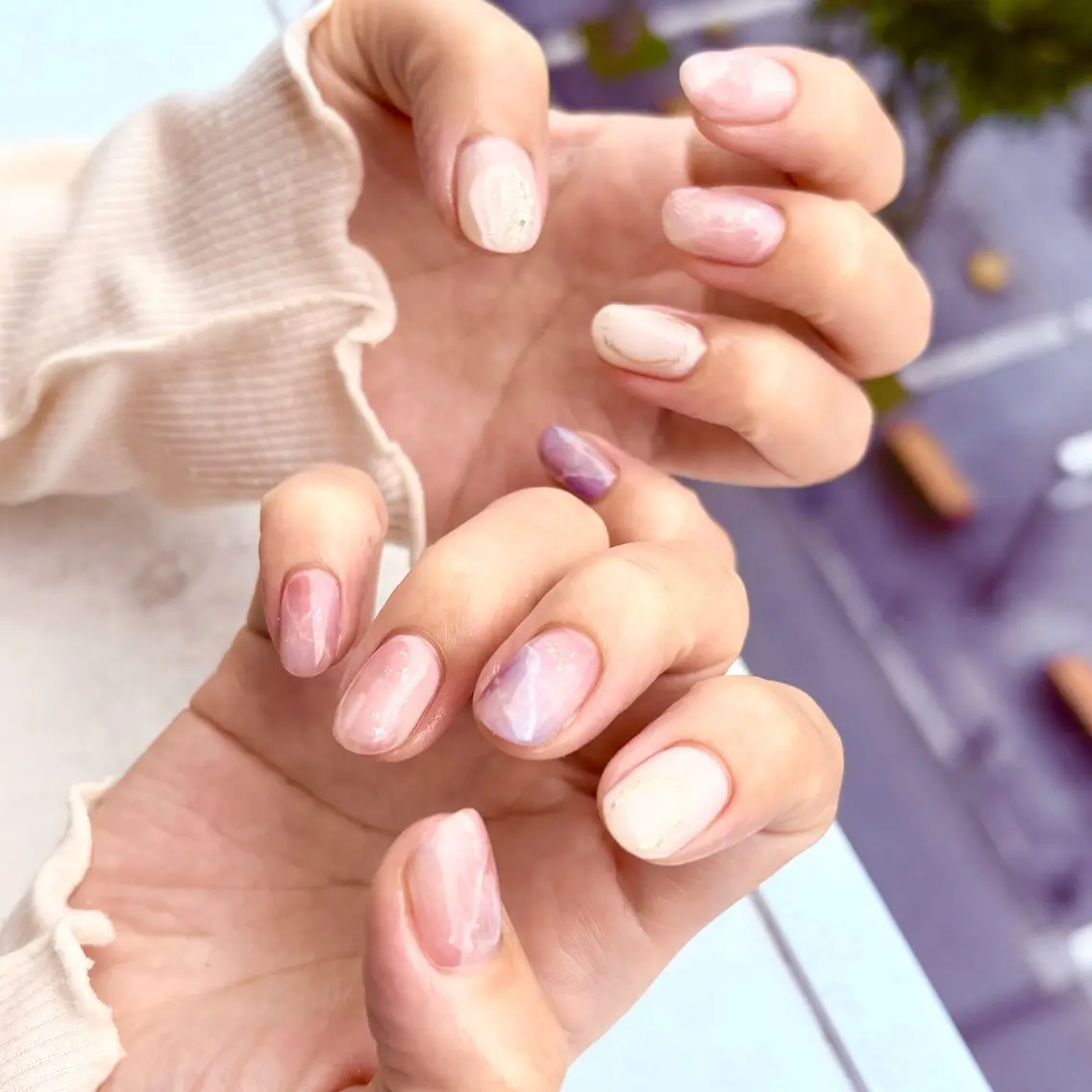 ネイル 持ち込み ピンク パープル ハンドネイル Ayu 🪐NEWWORLDのネイルデザイン