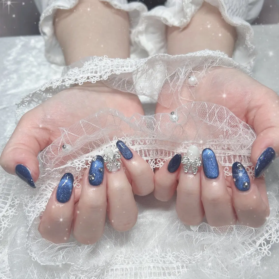 ネイル ブルー マグネットネイル ハンドネイル Best Nail Yu🎀🫧のネイルデザイン