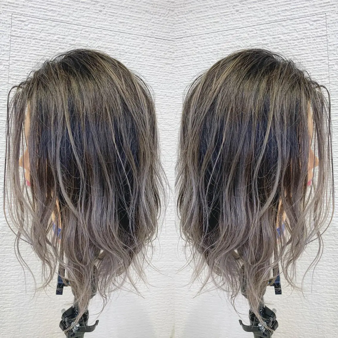 セミロング カラー バレイヤージュ レイヤーカット 白髪ぼかしハイライト 茗荷谷駅徒歩2分のヘアスタイル