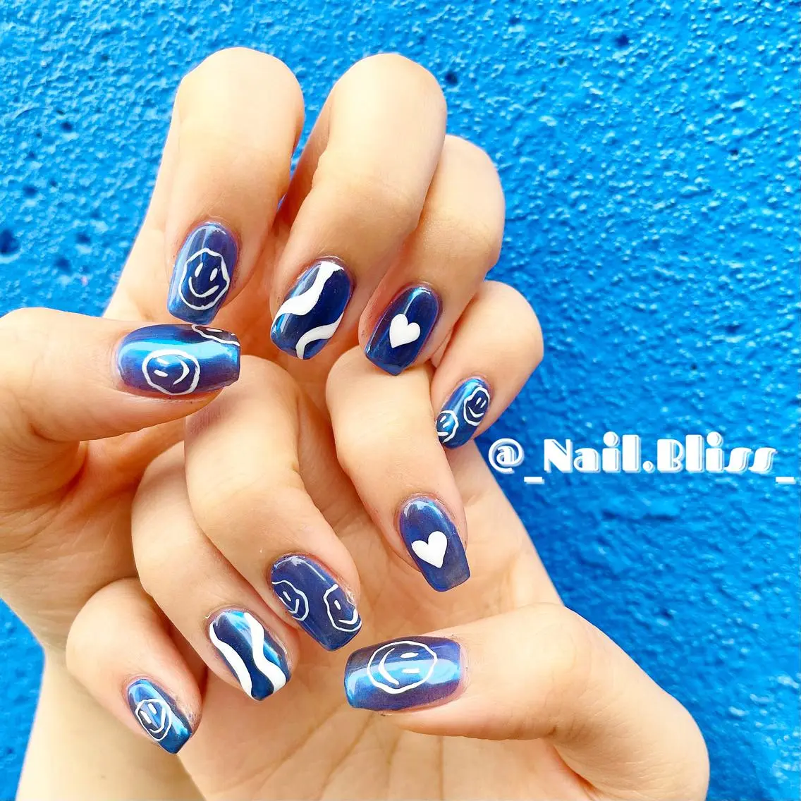 ネイル ブルー ミラーネイル ハンドネイル NAIL BLISSのネイルデザイン