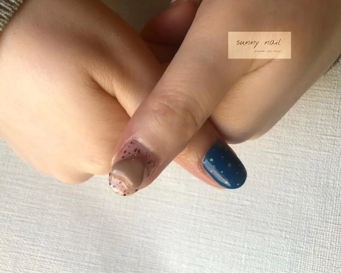 ネイル アートネイル クリアネイル ジェルネイル ネイビー ニュアンスネイル sunny nailのネイルデザイン