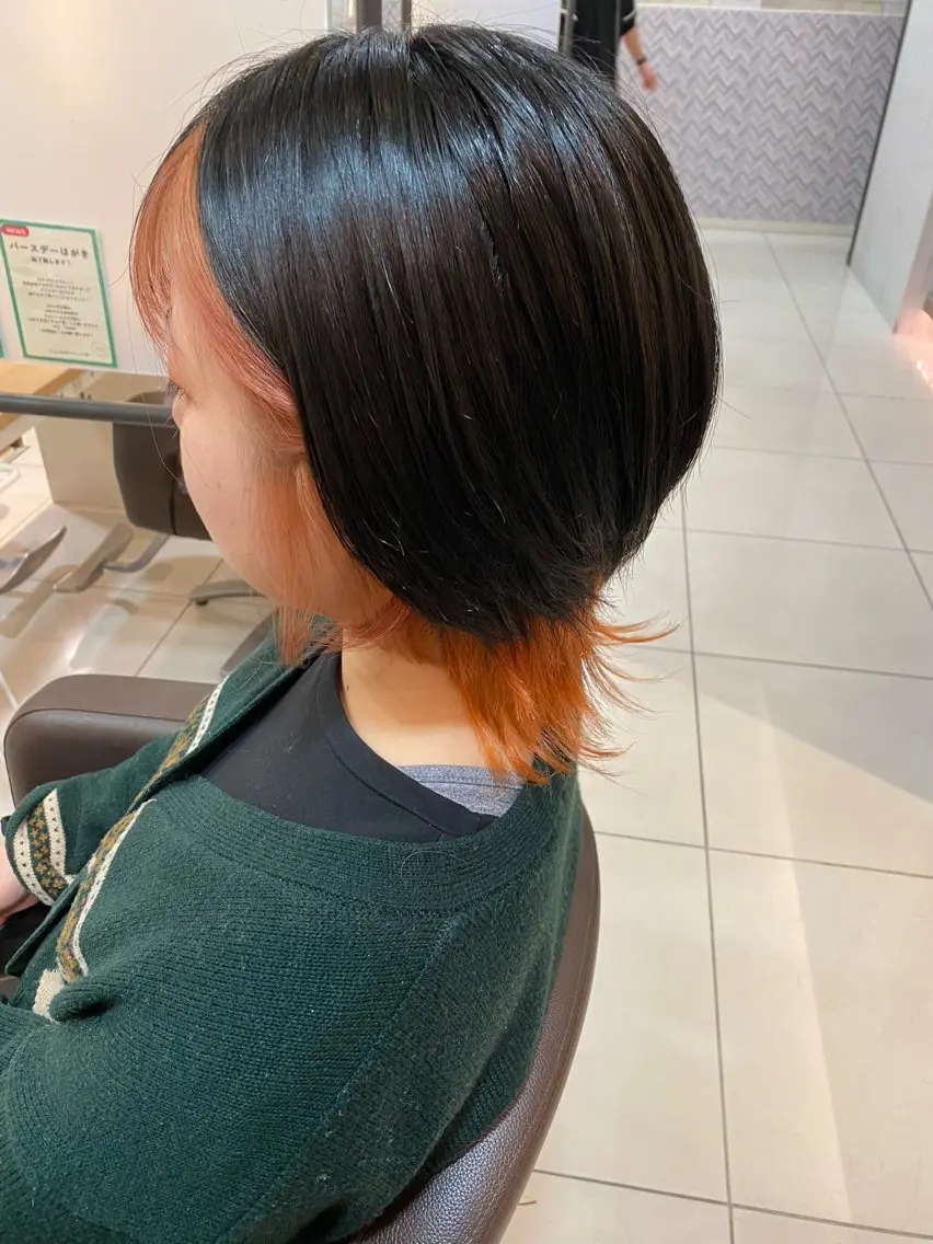 ショート カラー ミストバング フェイスフレーミング オレンジ ピンクカラー ウルフカット 🐥波巻き/メンズ/ ショート🐥いとみなのヘアスタイル