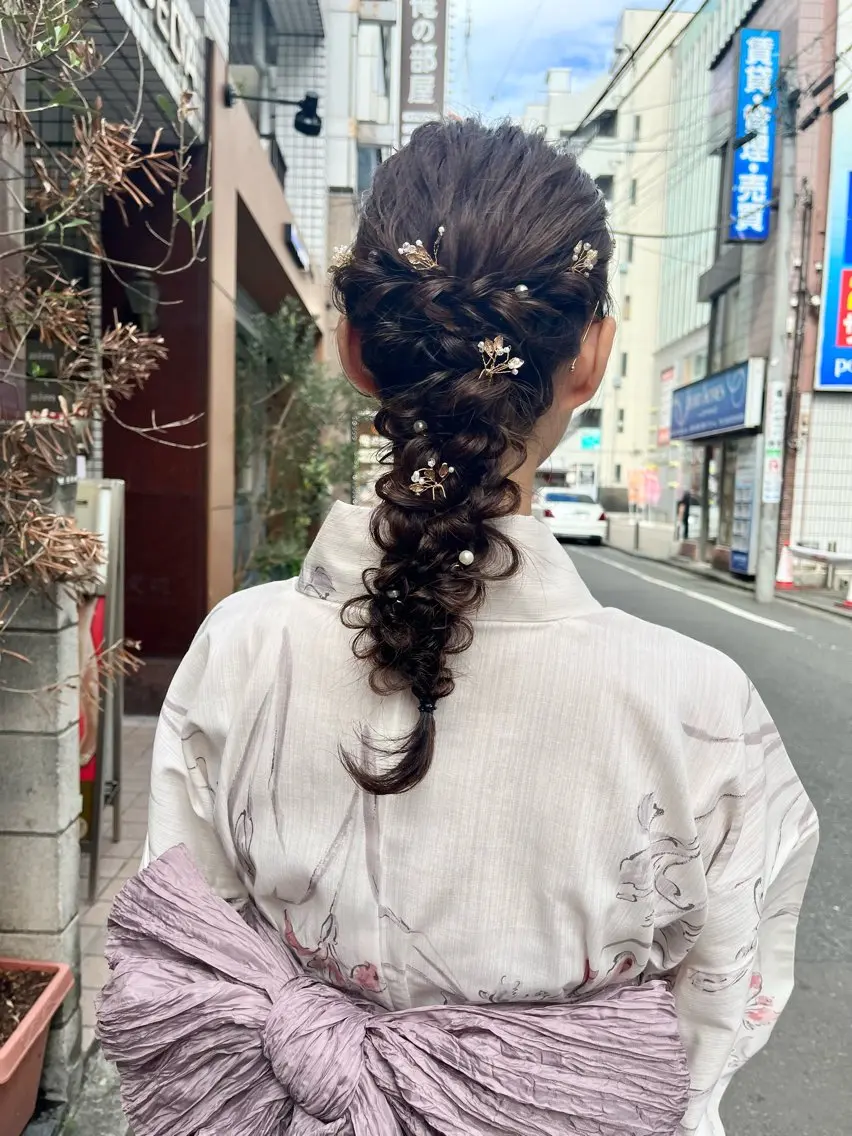 ロング ヘアアレンジ 結婚式・ブライダル 浴衣 カット ヘアセット 🌷ボブ/髪質改善 ストレートのヘアスタイル