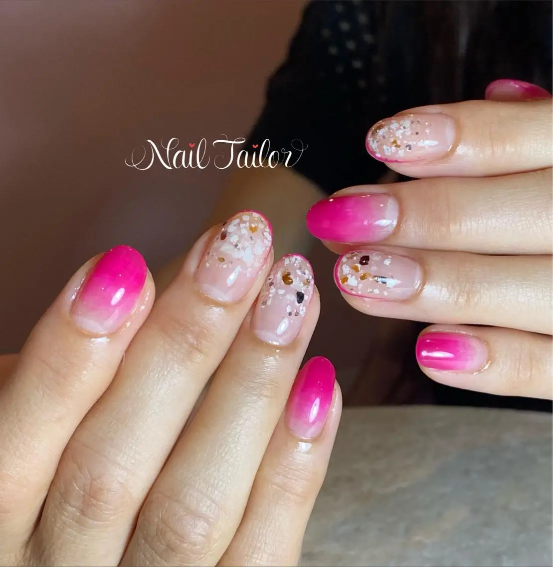 ネイル アートネイル 長さ出し ジェルネイル グラデーション ホログラムネイル ハンドネイル NailTailor ネイルテイラーのネイルデザイン
