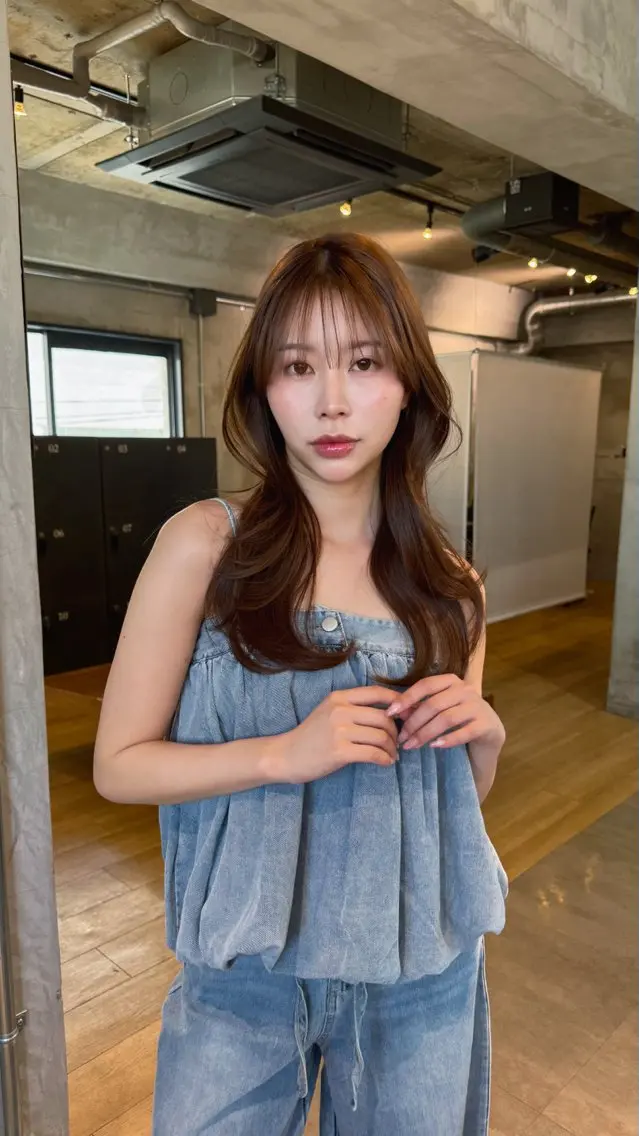 セミロング カラー ブラウンカラー ショコラブラウン くびれヘア 韓国風ヘア くびれレイヤー カット ヘアカラー トリートメント ヘッドスパ 髪質改善カラーサロン 代表　KOHEIのヘアスタイル