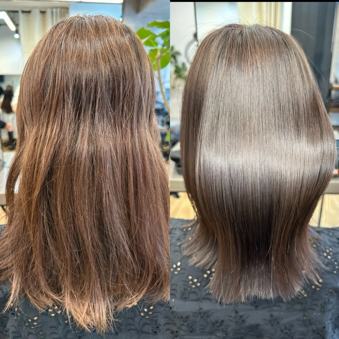 ミディアム 髪質改善 ヘアカラー トリートメント SNS撮影用 髪質改善モデル募集のヘアスタイル