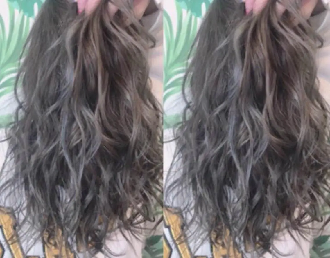 ロング カラー パーマ ヘアアレンジ チビ編み込みエクステ シールEXどぅ〜すのヘアスタイル