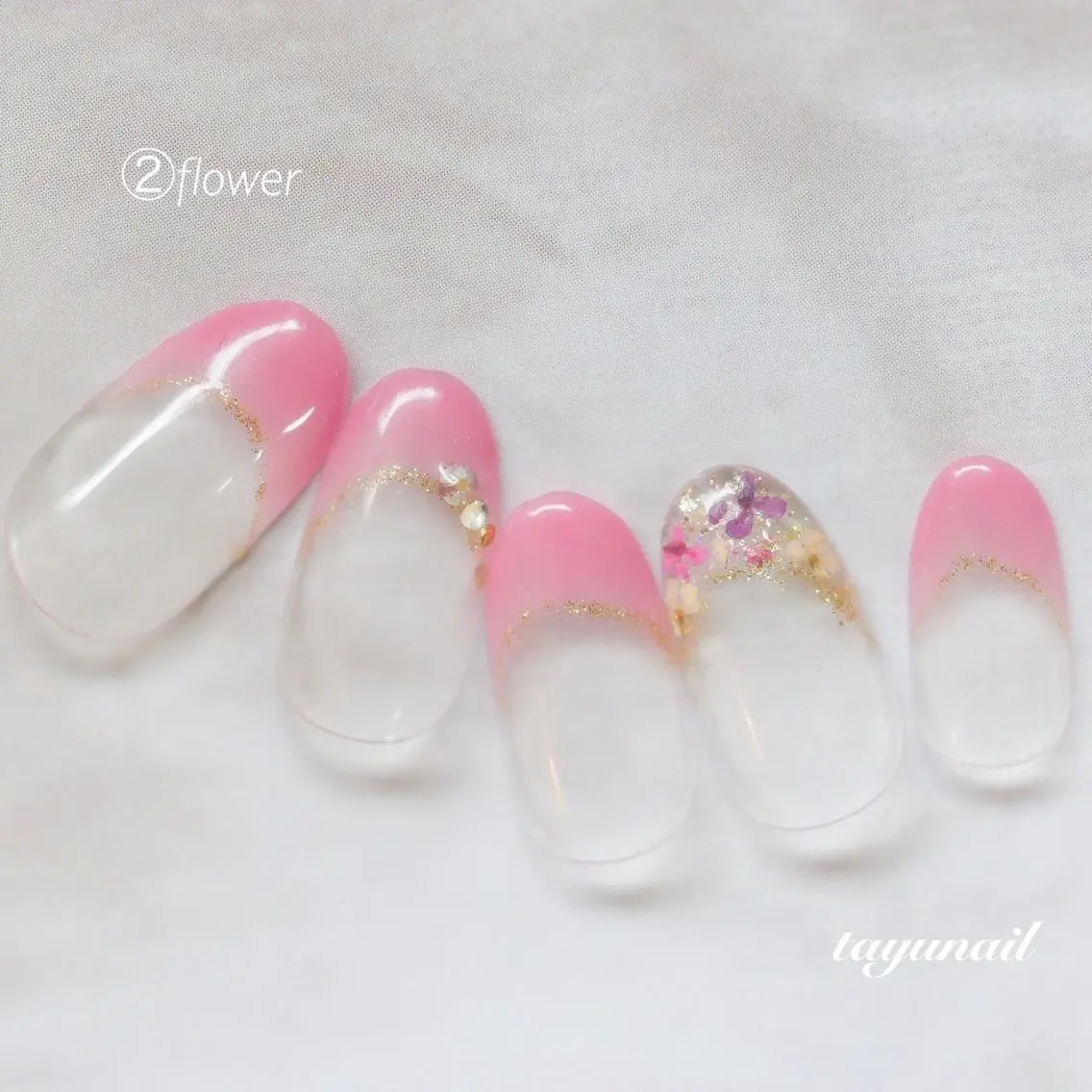 ネイル アートネイル ブルー フラワーネイル フレンチネイル ジェルネイル ネイルサロン 【たゆnail】のネイルデザイン