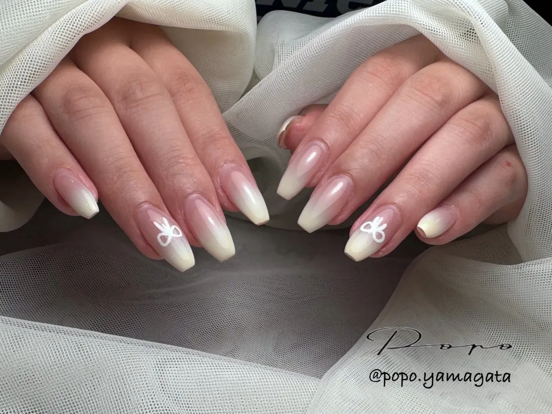 メンズ キッズ ネイル メンズ韓国風 グラデーション 韓国ネイル リボン popo nailのネイルデザイン