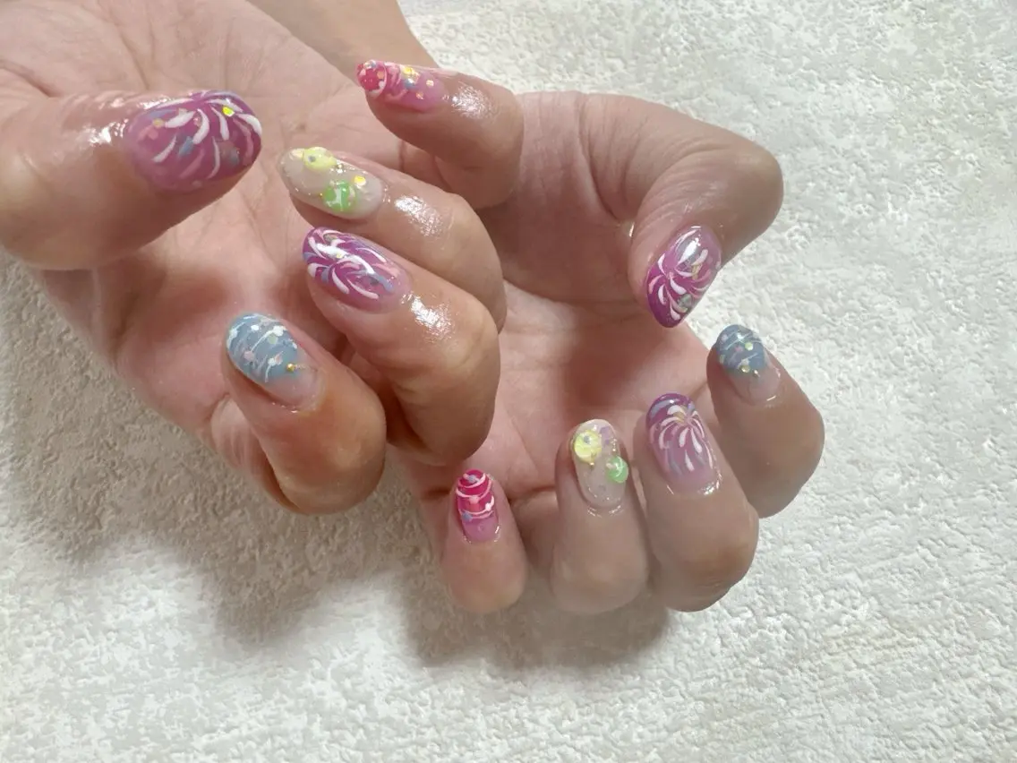 ネイル ジェルネイル メンズネイル パラジェル 夏ネイル ワンホンネイル kiki nail たまプラーザのネイルデザイン