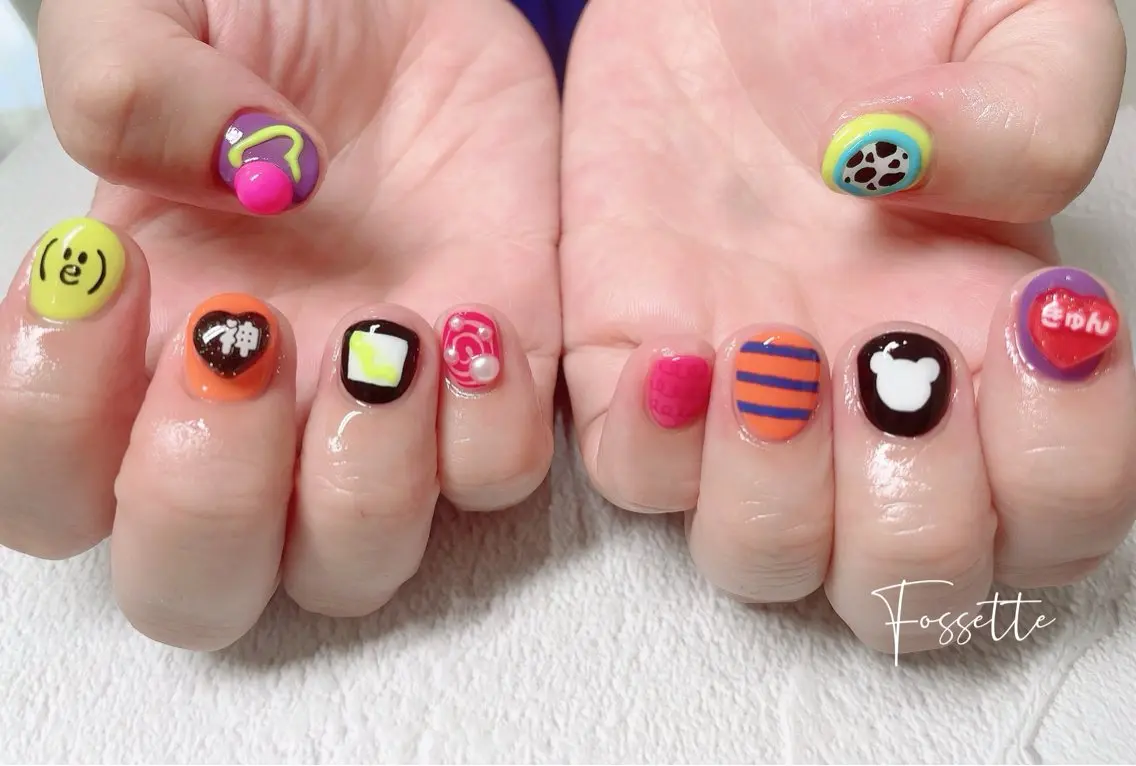 ネイル アートネイル 持ち込み ぷっくりネイル ショートネイル ハンドネイル nailsalon Fossetteのネイルデザイン