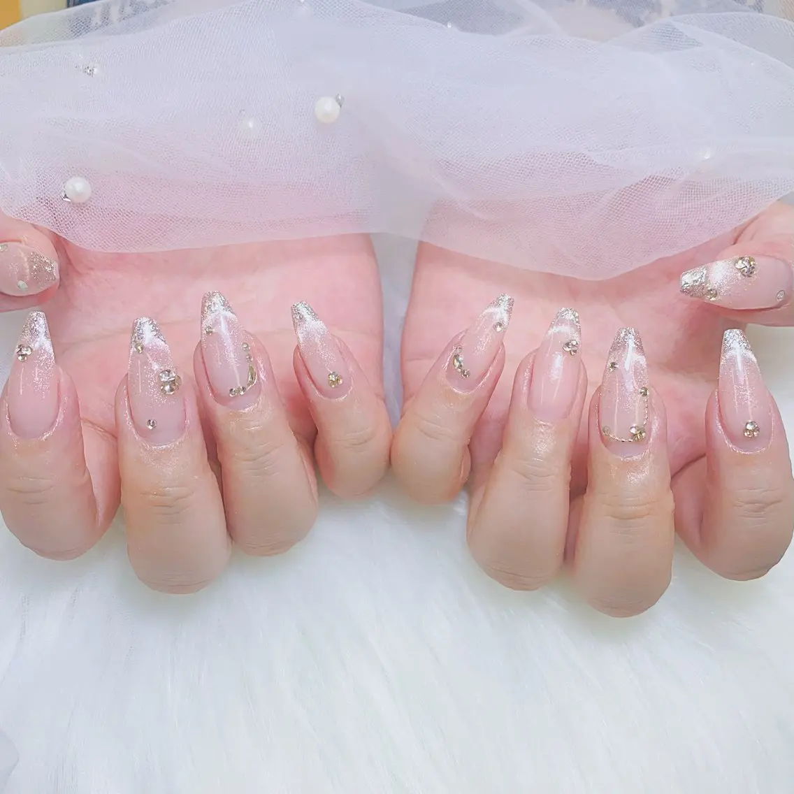 ネイル チークネイル 長さ出し フラッシュネイル フレンチネイル グラデーション ハンドネイル AN NAIL SALONのネイルデザイン