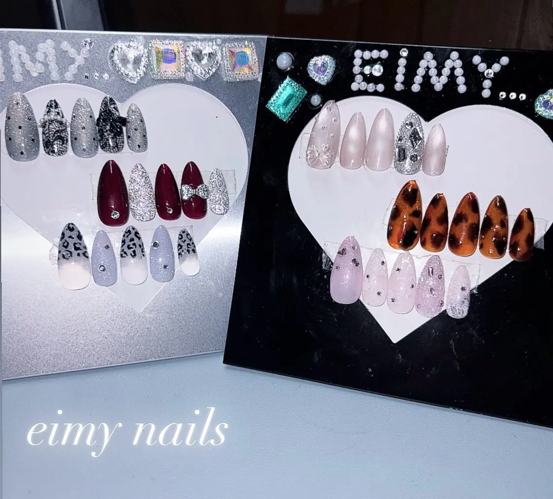 ネイル アニマル柄 ボルドー ドット フラッシュネイル レース ハンドネイル eimy nails♡のネイルデザイン
