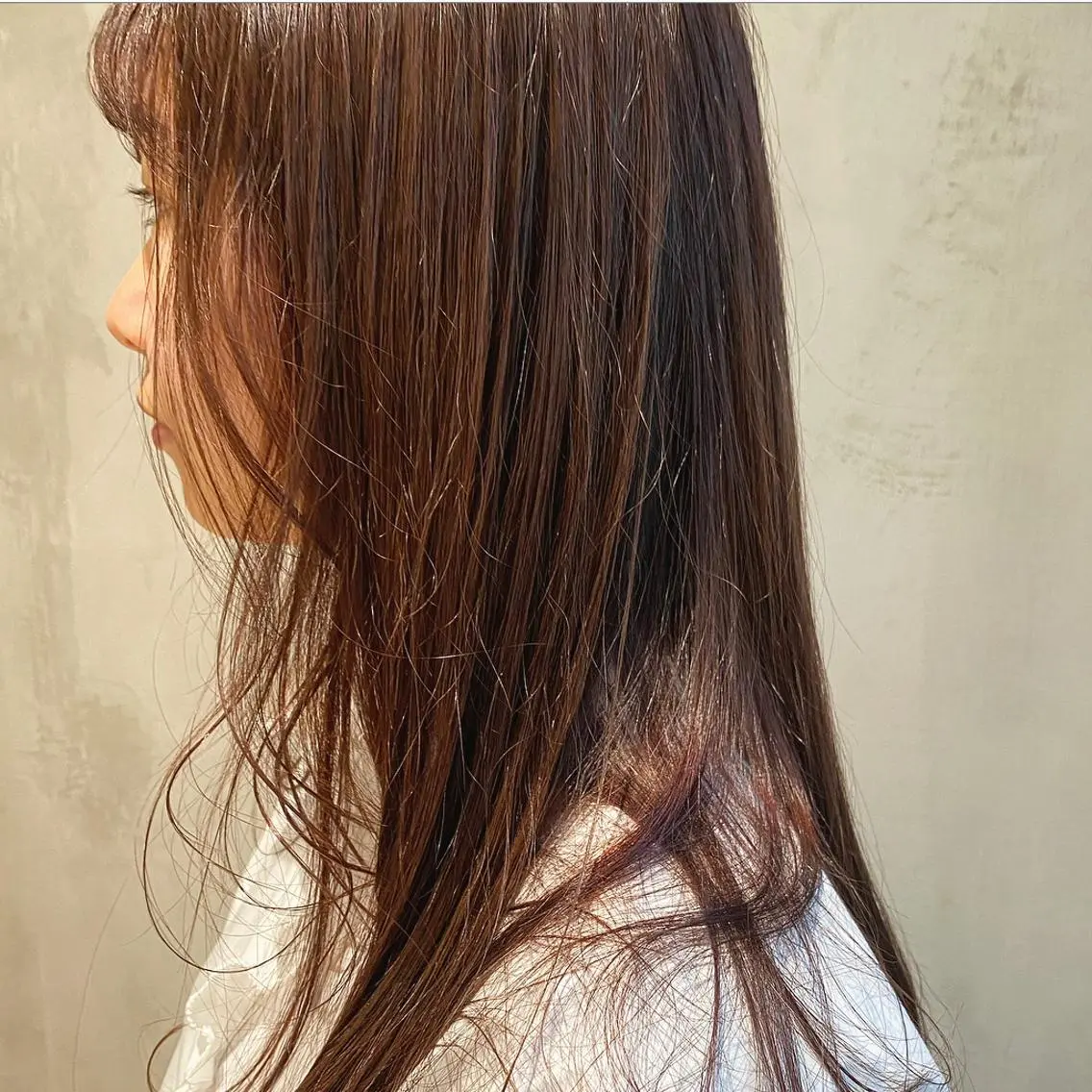 セミロング カラー オレンジ カット トリートメント やまもと さえのヘアスタイル