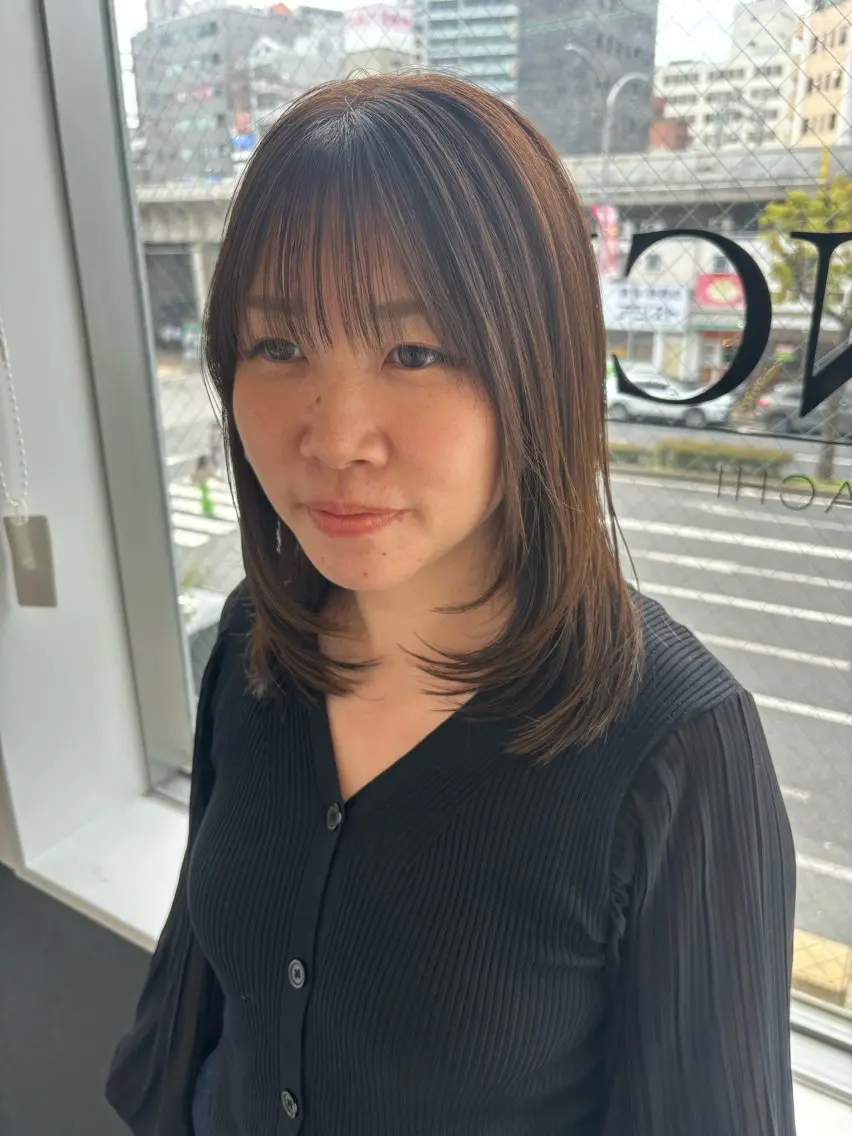 ミディアム パーマ 髪質改善 ストレートパーマ 穐田 航のヘアスタイル