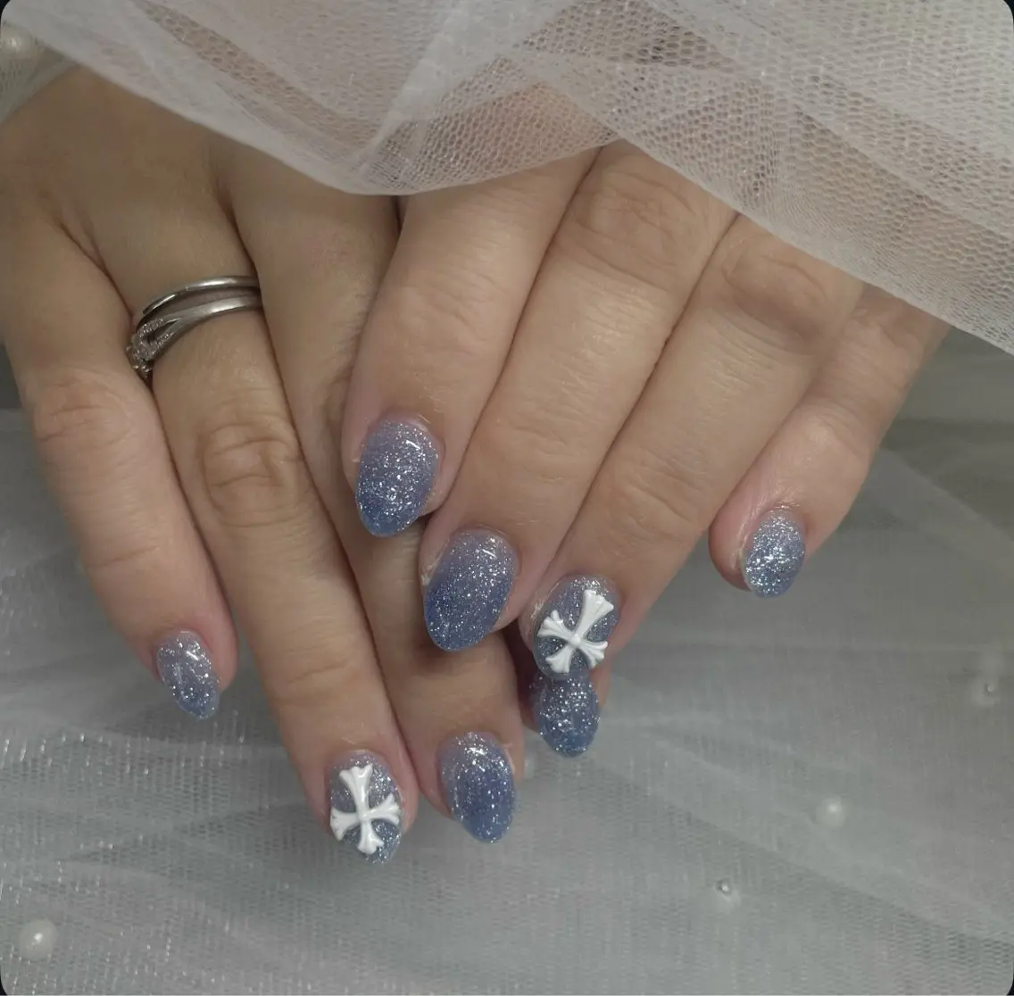 ネイル ブルー フラッシュネイル ハンドネイル Chul Nail 愛莉のネイルデザイン