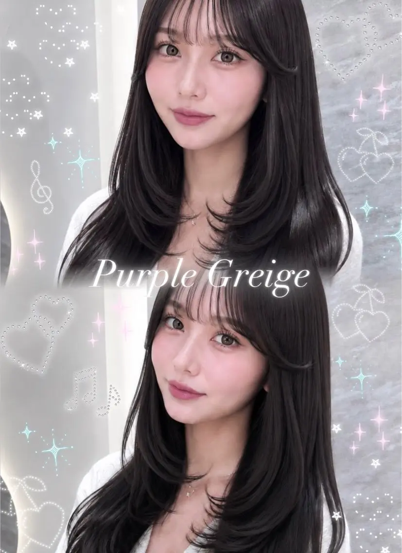 セミロング カラー ヘアアレンジ 黒髪 ブルーカラー ブルーブラック 透明感カラー グレージュ カット ヘアカラー 🖤kana韓国ヘア 艶髪カラー特化🖤のヘアスタイル