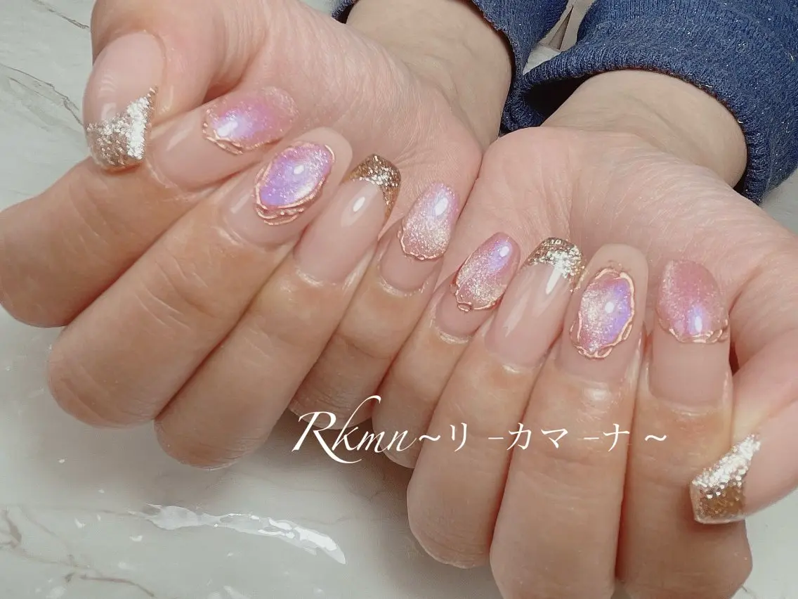 ネイル アートネイル フレンチネイル マグネットネイル ミラーネイル 春ネイル ハンドネイル フットネイル ハンドケア Rkmn ~リ-カマ-ナ~のネイルデザイン