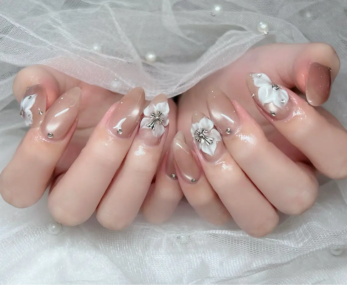 ネイル ハンドネイル 🎀PG🩵 ネイルサロンのネイルデザイン