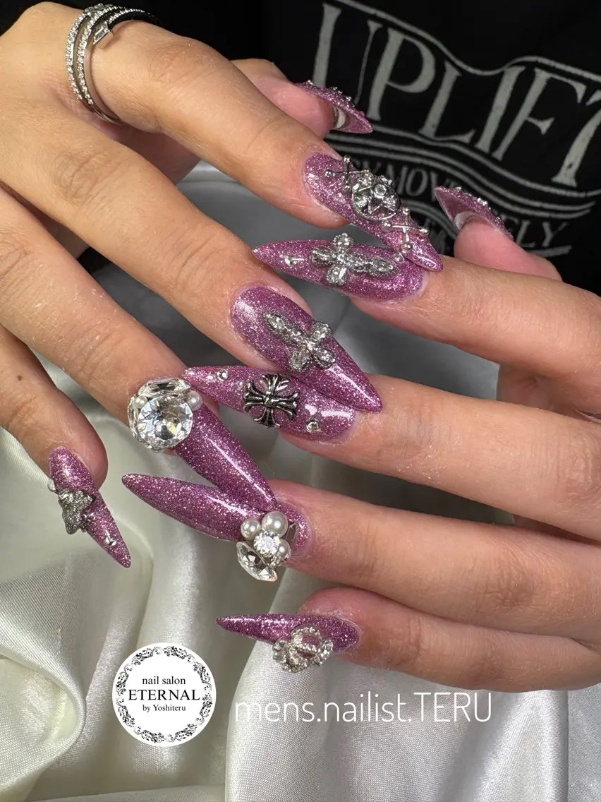 ネイル フラッシュネイル パープル シルバー nailsalon ETERNALのネイルデザイン