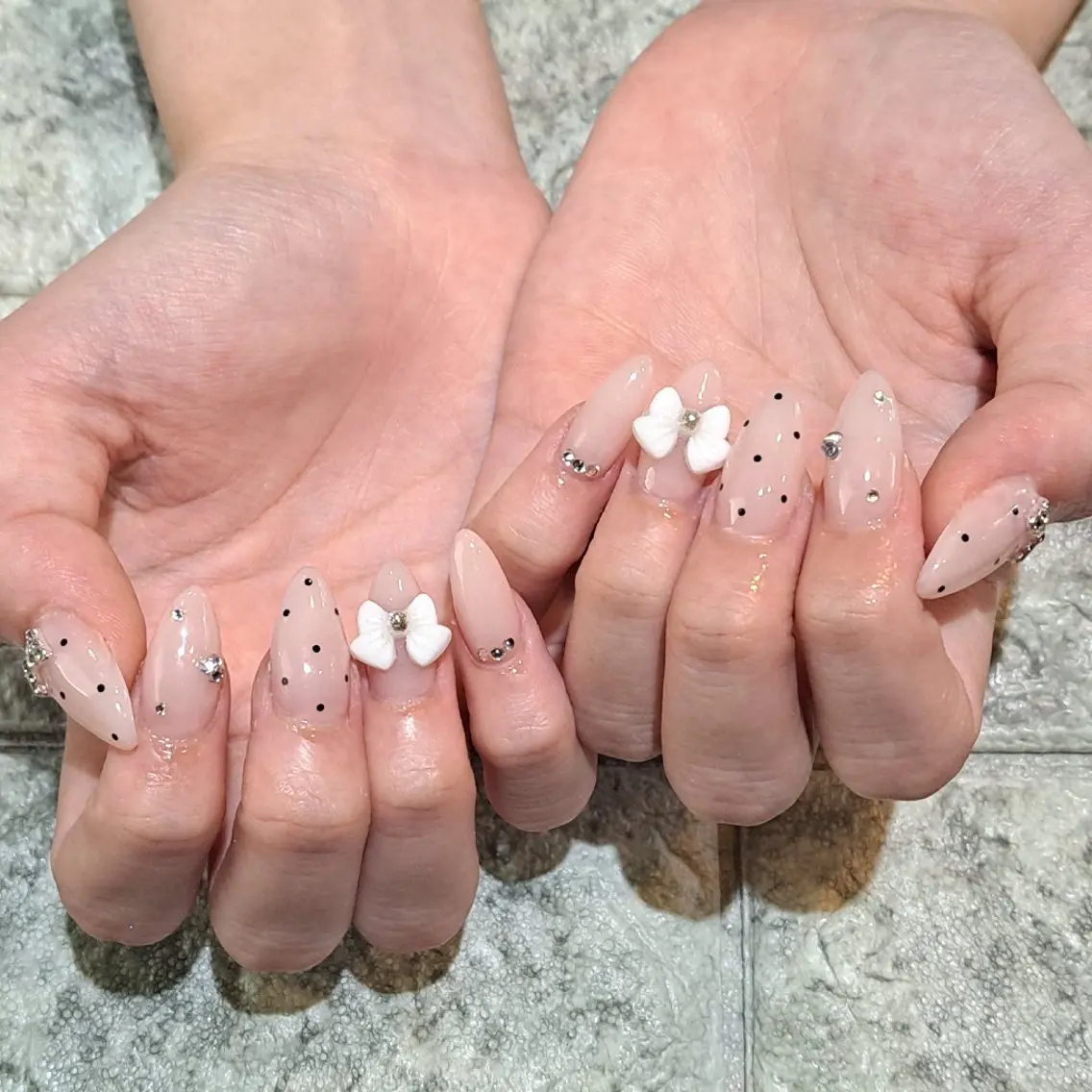ネイル ガーリー リボン スカルプネイル ハンドネイル RounGe町田店 🧸大谷のネイルデザイン