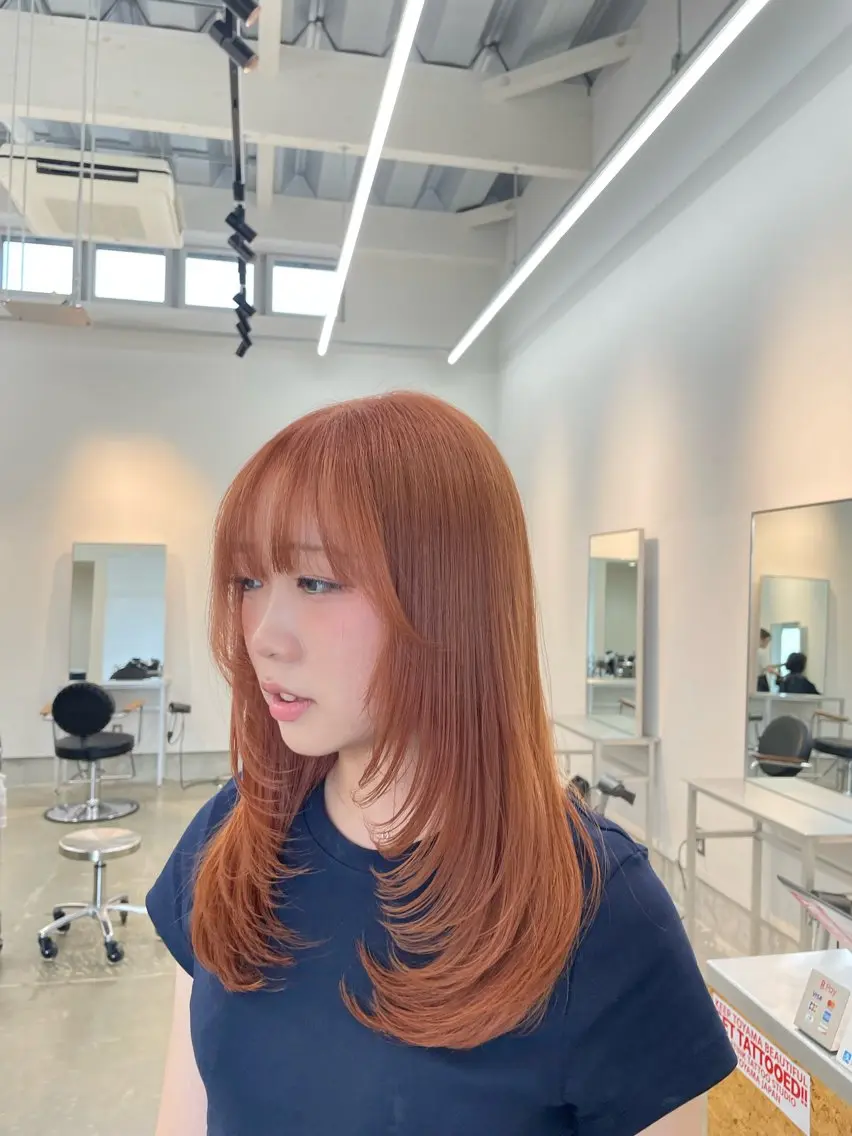 ロング カラー ベージュカラー オレンジ オレンジベージュ カット トリートメント 宮本 祥生のヘアスタイル