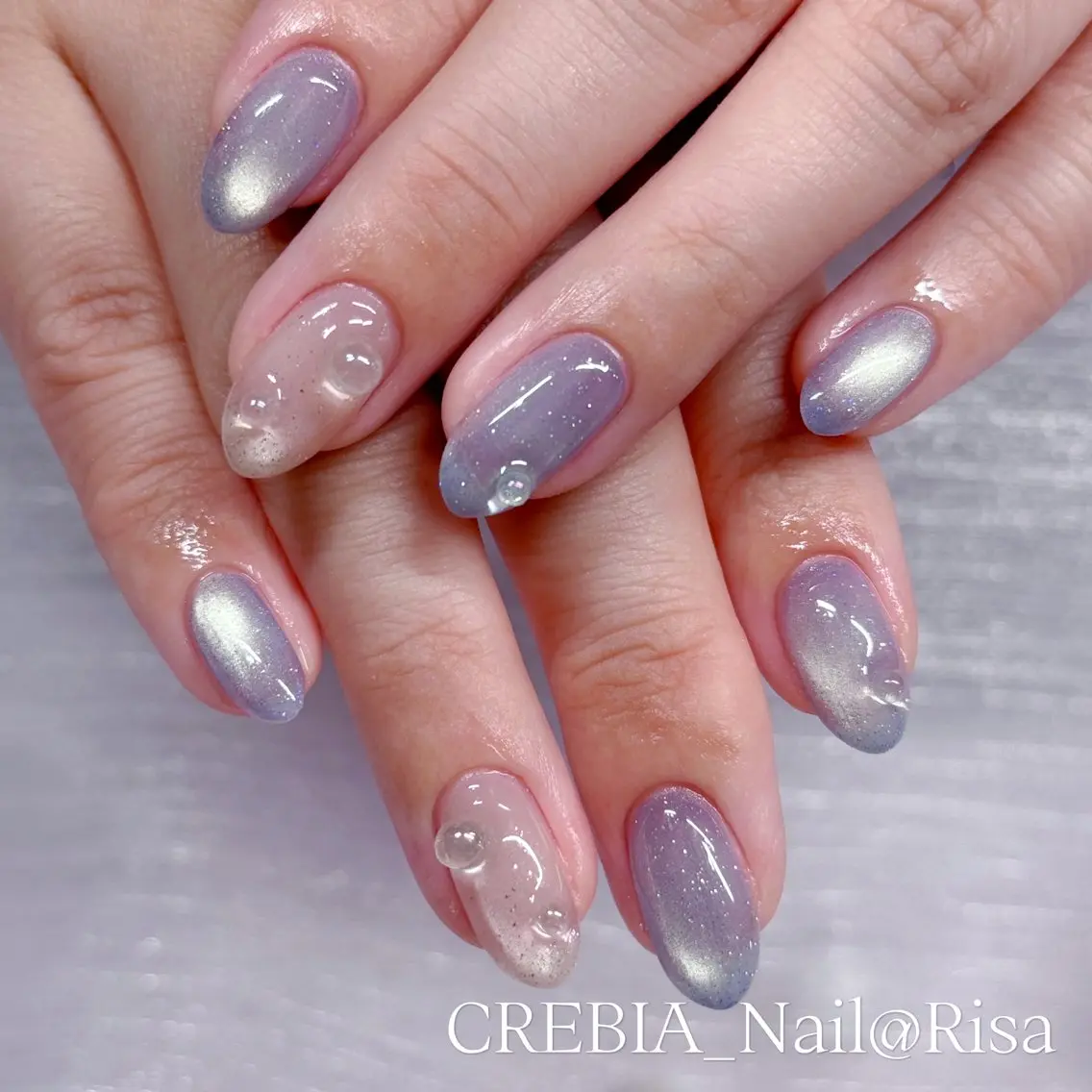 ネイル 水色 マグネットネイル ハンドネイル CREBIA Nailのネイルデザイン